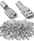 High Temperature Female Non Insulated Spade Connectors Pro Grade 100 Pack For 12 To 10 Gauge Quick Disconnect One Quarter Inch Female Tab Wire Splice Connectors For Strong Crimps In Electrical Terminals