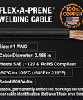 Pro Grade Heavy Duty Welding Lead Assembly With Dinse 35 To 70 Connector Number One AWG 100 Percent Copper Cable specs