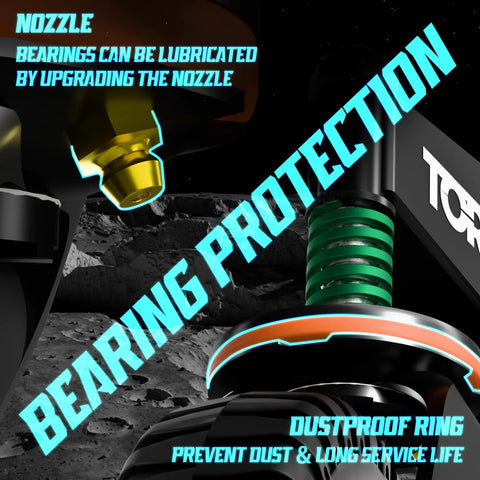 Smooth Operator 6 Inch Rubber Gate Wheels with gold nozzle for lubrication and dustproof ring for long service life.