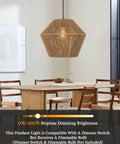 Handwoven Rattan Pendant Light With Woven Basket Shade, above dining table, modern boho chic Japandi chandelier