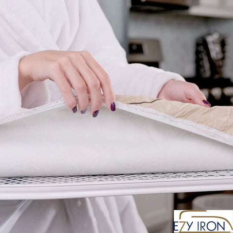 Heavy Duty Padded Ironing Board Cover And Pad No Fuss 15x54 Inches Being Adjusted On Ironing Board