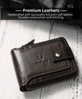 Full Grain Vintage Leather RFID Blocking Bifold Wallet For Men With Three Sided Zipper Flap ID Window Zip Coin Pocket