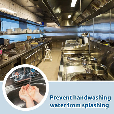 Stainless Steel Sink Splash Guard Wall Mount With Screws 17 By 12 Inch installed in commercial kitchen to prevent splashing