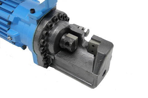 Close-up of a Portable Hydraulic Rebar Cutter 4-20mm Electric Steel Rope Cutting Tool for Construction Onsite showing the cutter head