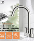 4 Inch 2 Handle Centerset Brushed Nickel Lead Free Bathroom Faucet With Pop Up Drain And Two Water Supply Lines Modern Commercial Style Easy Install Durable Must Have For Everyday Bathroom Use with 304 stainless steel feature