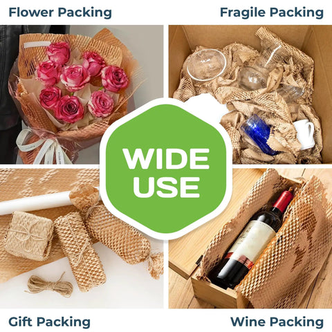 HexaFil Honeycomb Packing Paper Eco Friendly Dispenser Box Cushioning Material For Shipping And Moving Sustainably Made Alternative To Bubble Wrap Pro Grade Easy To Use White Paper 12 Inches By 1700 Feet PEFC Certified And Recyclable used for packing flowers, gifts, fragile items, and wine bottles