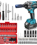 Heavy Duty 1000 Newton Meter Cordless Impact Wrench Kit With Half Inch Drive, 21 Volt, Brushless Motor, Includes 46 Piece Socket Set