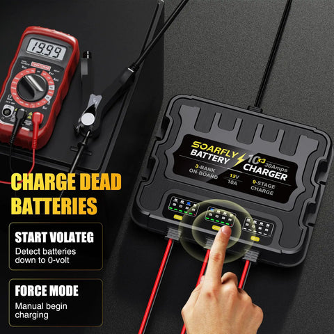Beefy Three Bank Marine Battery Charger 12V 30A Waterproof Onboard Boat Charger Battery Maintainer And Desulfator For SLA AGM LiFePO4 Calcium And Deep Cycle Batteries
