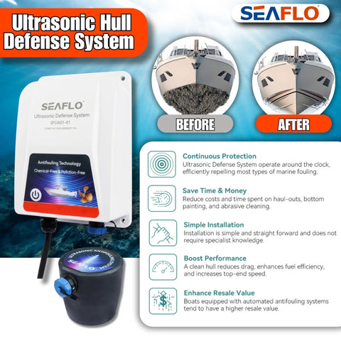 Ultrasonic Hull Defense System With 200 Sq Ft Coverage Per Transducer Prevents Barnacles And Algae Growth on boat hull