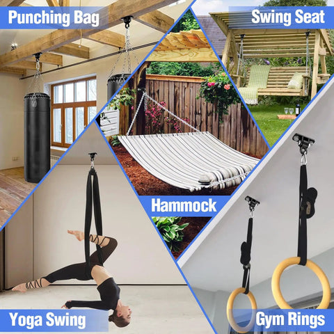 Heavy Duty Swing Hangers With Bearing For Indoor Outdoor Use Porch Swing Hanging Kit With Quiet Smooth Rotation Swirl Bearing Design Mount Hardware Brackets Hooks For Tree Ceiling Gym Yoga Hammock And More 2Pack Black