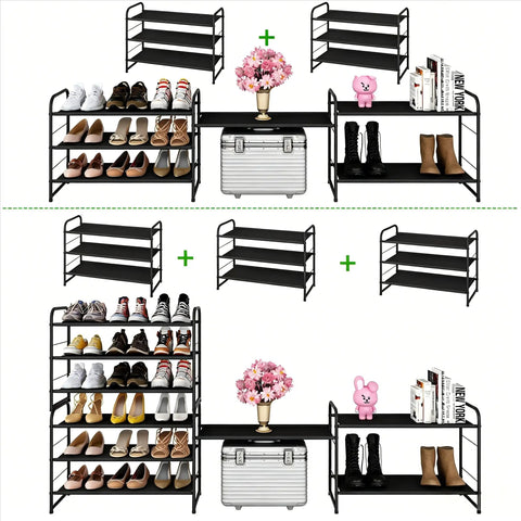 Spiffy Three Tier Stackable Shoe Rack Expandable Adjustable Fabric Shoe Organizer With Extra Bottom Shelf To Keep Your Sneakers And Daily Kicks Proper Dime In Tight Closets Or Entryways Without Any Mess
