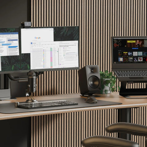 ORA4 Powered Bluetooth Desktop Speakers Pair Matte Black With Rich Stereo Sound On Modern Desk Setup