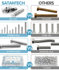 Stainless Steel Hex Bolts And Nuts Set With Case Includes One Quarter Twenty Five Sixteenth Eighteen And Three Eighth Sixteen Thread Sizes Heavy Duty Assorted Nuts And Bolts With Flat And Spring Washers For Diy Home Garage And Workshop Projects comparison chart with anti-rust and deformation-resistant features versus others.