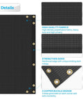 Outdoor Balcony Privacy Screen 3 Foot By 50 Foot For Railings And Fences, black mesh with brass grommets, fabric texture and reinforced edges