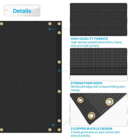 Privacy Screen For Balcony And Deck 3Ft By 15Ft Outdoor Railing Covers Black Net Mesh With Zip Ties 200GSM UV Blocking