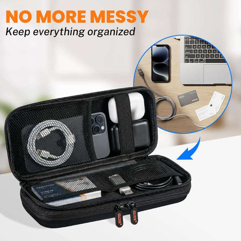 Heavy Duty Double Layer Hard Shell Electronics Organizer Travel Case With Hella Tough Impact Armor, 9.8x4.5x2.6 inches, storing cables and gadgets.