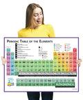 Person holding Kid Friendly Periodic Table Poster Laminated 17x22 Inch Chemistry Element Chart With Tear Free Waterproof Dry Erasable Surface