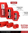 Two Pack 220 Volt Plug Lockout Device Set For Lock Out Tag Out Large Power Cord Locks Fits Plugs Up To Three Inch Diameter Locks Out Up To Two Plugs At Once Durable Electrical Safety Lockout Gear For Worksite