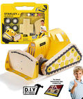 Sweet Wooden Bulldozer Model Kit For Kids Diy Construction Truck Toy Build And Play, yellow and wood toy model with assembly kit.