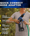 Person demonstrating Portable Cordless Pressure Washer With Turbo Jet Power 350 PSI 21V Battery, holding 6 in 1 nozzle.
