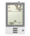 Programmable Thermostat With Floor Sensor And Class A GFCI, White Finish, NHance UDG-4999 Model, showing large backlit display.