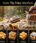 AnNafi Cast Iron Sandwich Maker Stove Top Grill Press Non Stick Hand Toaster Pan cooking cheese sandwich over campfire