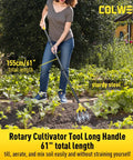 Rotary Cultivator Garden Tool For Loosening Compacted Soil 61 Inch With Detachable Aluminum Tines used by gardener