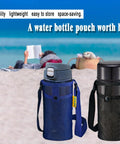 Lightweight Water Bottle Holder With Adjustable Strap for Walking and Hiking shown on a beach with quick-dry mesh pouch.