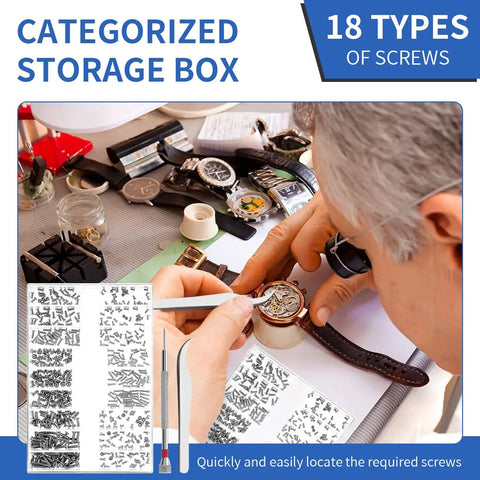 Hella Tough Micro Screw Assortment Kit With Precision Tweezers And Driver For Laptops Eyeglasses Watches Jewelry Gadgets No Sweat Repairs Solid Black Gear, categorized screws displayed with precision tools.