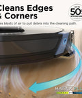 Close-up of 2In1 Robot Vacuum And Mop With Sonic Mopping And Matrix Clean Boss Level Cleaning Self Empty Base cleaning edge.