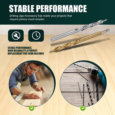 Heavy Duty 1/4 Inch Hex Shank Pocket Hole Drill Bit Plus 3/8 Replacement Step Bit With Depth Stop Collar For Jig System Master Kit, steel drill bits
