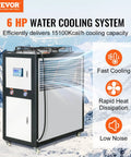 Heavy Duty Industrial Water Chiller Featuring Rapid Air Cooled Setup And Slick Temperature Regulation With Six Horsepower Auto Pump And Stainless Steel Reservoir Tank in snowy mountain backdrop.