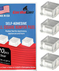 Clear Tall Square Self Adhesive Rubber Feet Pads 0.78 Inch Wide By 0.38 Inch High, 20 Pack, shown in packaging and individual pads