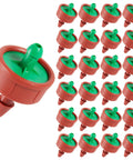 30 Pack 0.25 GPH Pressure Compensating Drippers for 1/4 Inch Tubing, shown in red and green colors for irrigation systems