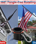 Comparison of flag poles with and without Heavy Duty 5 Ft Stainless Steel Flag Pole Kit With No Tangle 360 Degree Rotation Windproof Outdoor Flag Holder, showing rotation system.