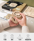 3D Wooden Puzzle Kit For Adults And Teens 14 Plus, DIY Treasure Box Brainteaser, Mechanical Engineering Model Building Toy, Eco Friendly Laser Cut Plywood Craft Kit, Educational Gift For Curious Minds, hands holding assembled wooden treasure box, 158 pieces