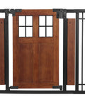 Farmhouse Style Barn Door Walk Thru Baby Gate With Dual Swing Stylish Auto Close 30 Inch Tall Fits 29 To 43 Inch Openings Wood And Black Finish Whisper Quiet Hinges Safe Stair Stop For Modern Homes