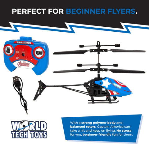 Captain America RC Helicopter For Kids 8 Plus Easy Fly Remote Control Toy With LED Lights Durable Polymer Frame Coaxial Rotors And Rear Rotor