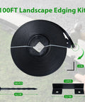 Heavy Duty Landscape Edging Border 100 Ft Roll 2 Inch Tall With 180 Spikes Flexible Vinyl Plastic Garden Border For Lawn Flower Beds Pavers And Borders Black Easy Install Weatherproof Yard Pro Grade kit components