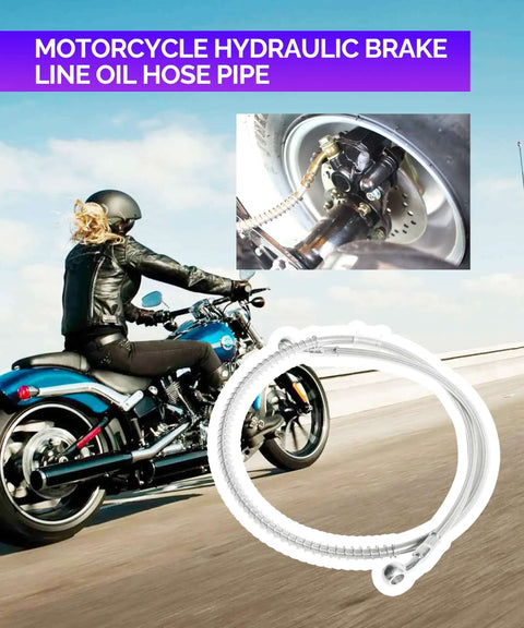 39.37 Inch Long Motorcycle Hydraulic Brake Line With Stainless Steel Braided Hose 10mm ID seen coiled with bike brake system.