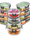 Glass Storage Containers With Lids Set For Meal Prep, 24 Piece Borosilicate Glass Food Storage, vibrant produce inside. 
