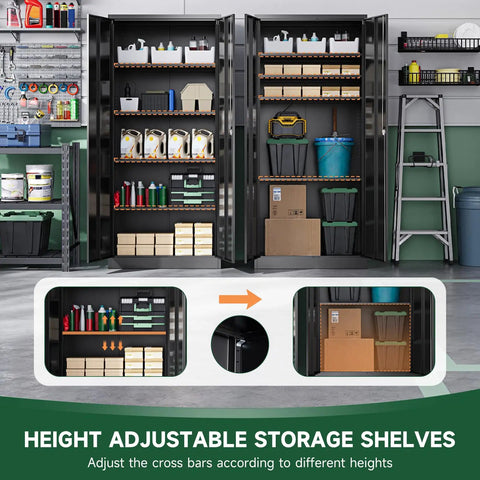 Built Tough Heavy Duty Metal Garage Storage Cabinet With Locking Doors And Adjustable Shelves, Rugged Steel Tool Cabinet For Home, Office, And Workshop, Moisture Resistant, 72 Inch Tall, Black, open shelves