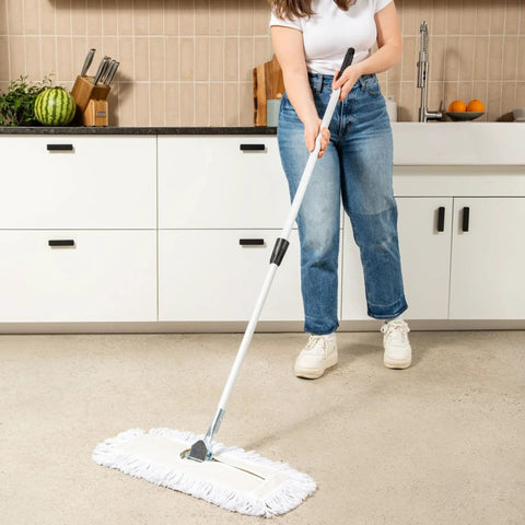 18 Inch Commercial Dust Mop With Extendable Handle And Reusable Cotton Mop Head For Dry Floor Cleaning On Hardwood Floors, Ideal For Offices, Classrooms And Janitorial Jobs