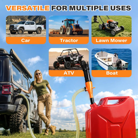Heavy Duty Battery Powered Fuel Transfer Pump Delivers 2.4 GPM Smooth Flow For Gasoline And Diesel Zero Cord Hassles with a red gas can.