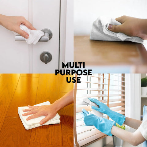 Pack Of 50 White 12 By 12 Inch Cotton Terry Cleaning Cloths For Auto Detailing, Painters, And General Cleaning in use on various surfaces