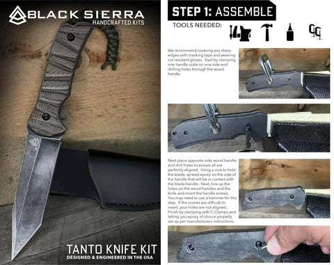 Japanese Tanto Knife Making Kit For Adults DIY Fixed Blade With Stonewashed Steel And Deluxe Leather Sheath close-up