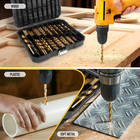 Heavy Duty Titanium Twist Drill Bit Set 230 Pcs For Metal And Wood With 135 Degree Tips High Speed Steel Bits Kit Storage Case