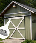 Pro Grade Strut Channel Trolleys Pack Of Four With Slick Metal Casters For Tough Barn Door Slides And Garage Rail Hardware silver finish on barn door.