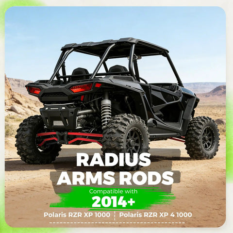 Red Rear Radius Arms For Polaris RZR XP 1000 And XP 4 1000 Beefy Heavy Duty Steel With Adjustable Heim Joints, High Clearance, Boxed Design For Maximum Tire Grip, Precise Suspension Geometry And Smoother Off Road Handling on Polaris RZR