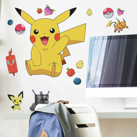 Pikachu Giant Peel And Stick Wall Decals Comes With 14 Pieces Big Vinyl Wall Stickers For Kids Rooms Removable Repositionable Decor.